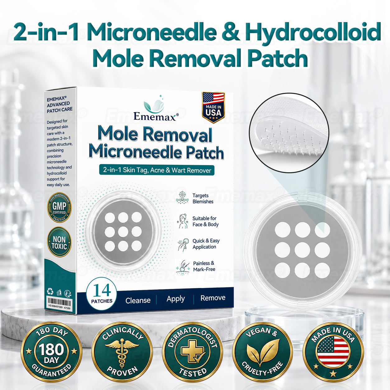𝐄𝐦𝐞𝐦𝐚𝐱®𝟐-𝐢𝐧-𝟏 𝐌𝐢𝐜𝐫𝐨𝐧𝐞𝐞𝐝𝐥𝐞 & 𝐇𝐲𝐝𝐫𝐨𝐜𝐨𝐥𝐥𝐨𝐢𝐝 𝐌𝐨𝐥𝐞 𝐑𝐞𝐦𝐨𝐯𝐚𝐥 𝐏𝐚𝐭𝐜𝐡(Zero Pain, Zero 𝐒𝐜𝐚𝒓𝒔 patch)💪